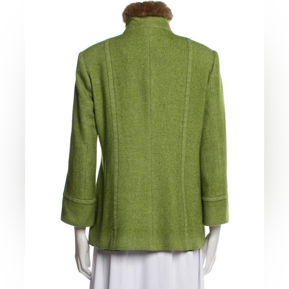 Cinzia Rocca Loro Piana Green Wool Blend Rabbit Fur Collar Toggle Jacket EUC 10 - Picture 3 of 13